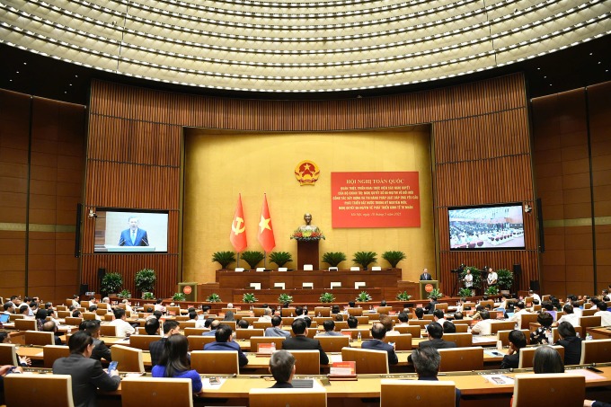 Đại biểu dự hội nghị tại điểm cầu Diên Hồng, Nhà Quốc hội. Ảnh: Hoàng Phong