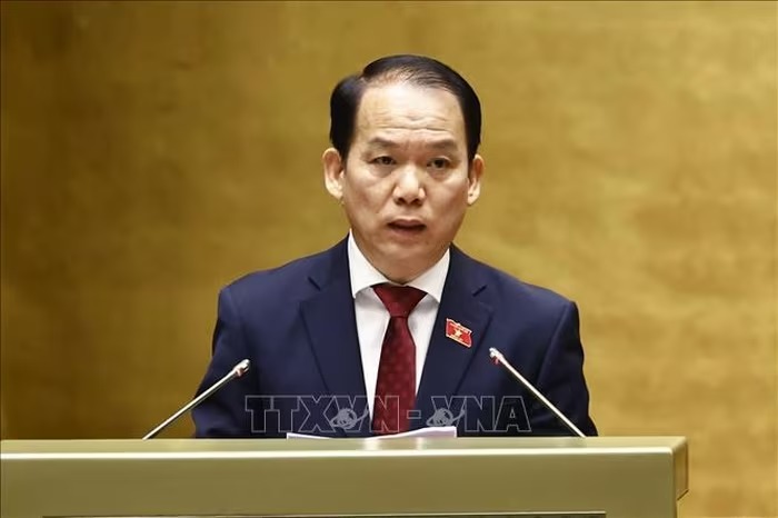 Chủ nhiệm Ủy ban Pháp luật và Tư pháp của Quốc hội Hoàng Thanh Tùng trình bày Báo cáo thẩm tra. Ảnh: Doãn Tấn/TTXVN