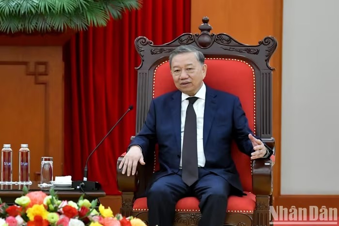 Tổng Bí thư Tô Lâm phát biểu tại buổi tiếp.